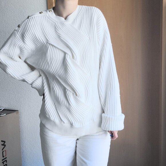 3.1 Phillip Lim White Twisted Cable Knit Crew Neck Sweater Size Small - Picture 1 of 10